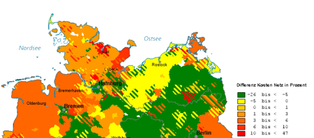 Kartenausschnitt Stichtagsvergleich Gasnetzentgelte für Haushaltskunden 2024 zu 2023